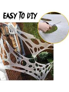 Halloween Giant Spider Web Decoration, Large White Hollow Spider Web, Halloween Decor Spider Web, Torn Spider Web, Can Be Used With Artificial Spiders, Halloween Atmosphere Setup Prop, Haunted House Decoration, Halloween Theme Party Decoration, Home Decor - Multicolor - View 7