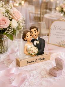 Personalized Cartoon Photo Acrylic Plaque, Customizable With Your Photos And Text, Photos Presented In Cartoon Style, Comes With Solid Wood Base. Suitable For Your Pet Photos, Couple Photos, Family Photos, Best Friend Photos, Anime And Artworks. A Birthday Surprise For Your Loved Ones, Ideal Christmas Gift, Anniversary Gift, Celebrate Your Journey, Holiday Thank You Gift, Souvenir For Special People. - Multicolor - View 6