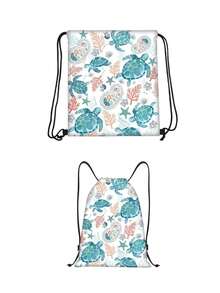 Schildkröten-Kordelzug-Rucksack, Sommer-Tasche Strandtasche Sporttasche, Reise-Essentials für Frauen, Camping Wandern Schultasche, Sport-Rucksack - Verschiedenfarbig - Übersicht 5