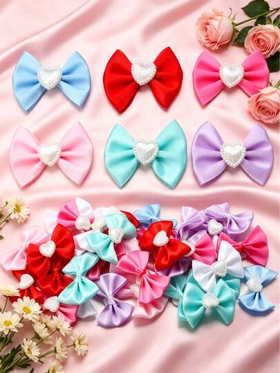 50PCS/20PCS Nơ thắt bằng polyester với trái tim trắng, phụ kiện trang trí hộp quà, làm đồ trang sức thủ công DIY, phụ kiện tóc trang sức DIY, trang trí quần áo búp bê, phụ kiện trang trí mũ đội đầu DIY