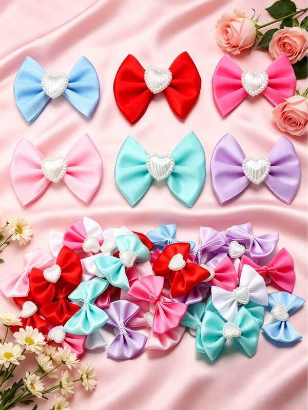 50PCS/20PCS Polyester Bowknot With White Heart Gift Box Decoration DIY Handmade Jewelry Making Accessories, DIY Jewelry Hair Accessories, Clothing Doll Decoration DIY Apparel Headwear Decoration Accessories