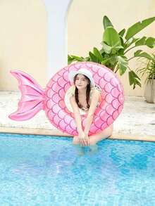 Adult And Children Universal Inflatable Swim Ring, Pink Mermaid Tail Design, Sequin Decor, Suitable For Summer Pool And Beach Use. - Multicolor - View 2