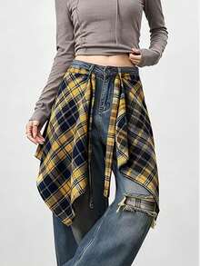 Chaîne de taille pour femme Halloween, foulard de hanche à carreaux, jupe de taille une pièce avec lien décoratif, mode unisexe polyvalente automne/hiver, jupe de niche à taille haute avec lacets, assortiment parent-enfant, jupe dissimulant le ventre, design d'ourlet de jupe, foulard de taille, ceinture de décoration de taille, convient pour la danse du ventre, la performance, le foulard de hanche, la ceinture de décoration, l'été, l'école, l'automne - Multicolore - Voir 2