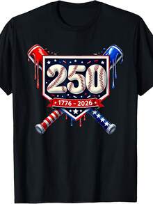 Cotton T-Shirt For Boys And Girls, Casual T-Shirt With Vintage Design Commemorating The 250th Anniversary Of The Independence Of The United States From 1776 To 2026, In Black. - 黑色 - 查看 2