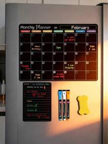 Magnetische löschbare Kühlschrankkalender, monatlicher Essensplaner und heutiges Menü Whiteboard, 2 Stücke Kühlschrankkreidetafel, geeignet für Küche und Büro, inklusive 3 Markerstifte und 1 Radierer - Schwarzes Set [zufällige Farbe der Buntstifte und Radiergummis] - Übersicht 5