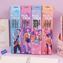 12Pcs/1Box Demon-Hunting Girl Group 2B Boxed Pencil Set, Random Style Student Writing Stationery, Back-To-School School Supplies & Fan Holiday Gift For K Pop Lovers - Multicolor - View 5
