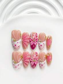10 Buah Kuku Tempel Buatan Tangan Gaya Manis, Set Kuku Polygel, Bunga Merah Muda dan Berlian Bulat, Kuteks Fuchsia, Gaya Elegan dan Indah, Termasuk Alat Kuku, Tersedia 3 Ukuran, Persegi, Persegi Pendek, Almond, Kuku untuk Pesta, Dansa, dan Pemakaian Sehari-hari. - MultiWarna - View 16