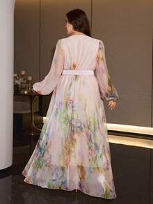 Plus Size Women's New Elegant Romantic Floral Patchwork Design Swing Dress Vacation - Apricot - View 6