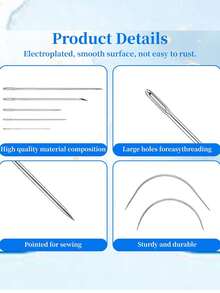 Needle And Thread Set, Hair Extension Needles, 3pcs Black Waxed Thread With 1 Set Wig Sewing Needles, Used For Hand-Sewing Wigs And Extensions, C/J Shaped Curved Needles For Hair Extensions And Daily Use - Black - View 3