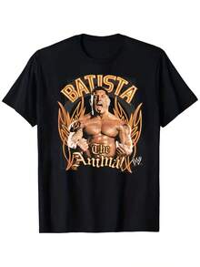 Camiseta de hombre con diseño de Batista The Animal Wrestling |         Diseño robusto y resistente Flaming-Arm y diseño característico de Batista, tejido transpirable y suave, cuello redondo, estilo casual, ligeramente elástico, adecuado para todas las estaciones. - Negro - Ver 1