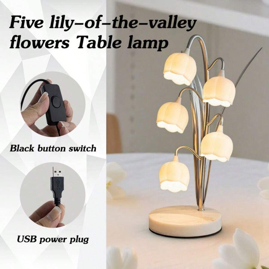 Tiworld 1pc USB Powered Decorative Table Lamp, With White Marble Base, 5V Solid Color Warm Light LED Light Source, Suitable For Sleep Light, Table Lamp, Living Room Light, Bedside Lamp, Bedroom Light, Home Decor Light - White - View 1