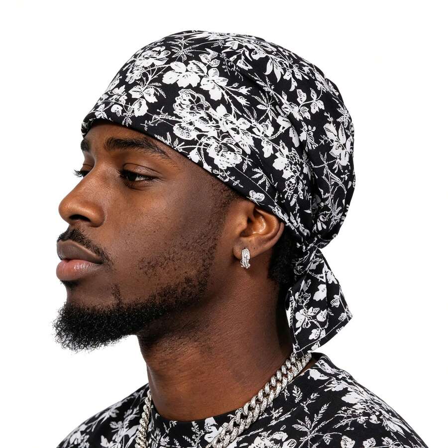 1 pieza Gorro de pañuelo triangular para hombre, gorro pirata, envoltura para la cabeza de algodón estampado, gorra fácil de poner - Multicolor - Ver 1