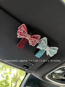 1pc Shiny Rhinestone Bow Car Sun Visor Glasses Clip, Glasses Clip, Car Fashion Glasses Clip - Multicolor - View 2