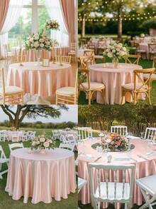 1pc Rose Gold Satin Round Tablecloth, Solid Color Smooth Fabric Tablecloth, Wedding Tablecloth, Birthday Party Table Decor, Anniversary Celebration Table Decor, Elegant Banquet Event Decor Supplies, Wedding Decor, Home Decor, Room Decor, Kitchen Dining Room Decor, Restaurant Decor, Holiday Celebration Banquet Decor, Party Supplies, Party Favors - Rose Gold - View 9