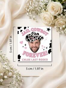 6/12/18pcs Personalized Cowboy Face Bottle Stickers, Custom Photo And Text,Personalized Cow Print Bachelorette Party Stickers For Last Rodeo Bridal Shower Decor - Multicolor - View 6