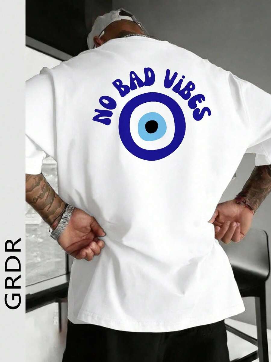 Men's Casual Attitude Slogan Graphic Round Neck Short Sleeve T-Shirt, Summer - White - View 1