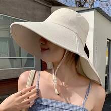 2026 New 1pc Women's Ponytail Hole Bucket Hat - Breathable Material, Adjustable Drawstring, Suitable For Outdoor Activities And Daily Wear - Multicolor - View 2