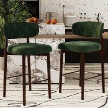 WARMTOBABY Upholstered Bar Stools 26 Inch Counter Height With Curved Back And Wood Legs Modern Linen Fabric Kitchen Island Stools With Metal Footrest For Dining Room Bar - Dark Green - View 6