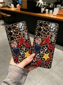1pc Luxury American Vintage Leopard Print Design Black Perforated Soft Shell Phone Case, Compatible With Galaxy S26Ultra/S26+/S26/S25Ultra/S24Ultra/S23Ultra/S22Ultra/A71/A07/A17/A37/A57/A56 Models, Comfortable Grip, Versatile For Shopping, Dating, Afternoon Tea, Summer Outings, Student Daily, Graduation Season, Vacation Season, Back To School, Commuting, Summer Fashion Phone Case - Black - View 4