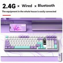 Keyboard AOC Warna-warni dengan Layar, Nirkabel Bluetooth Berkabel, Tiga Mode, Keyboard Gaming, Sensasi Mekanik, Keyboard Komputer untuk PC, Mac, Laptop, 99 Tombol - View 2