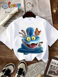 (Loose Version)Disney Zootopia 2 Judy, Nick, And Gary Printed Round-Neck Short-Sleeve T-Shirt, Machine-Washable Fabric, Suitable For DailyThemed - 白色 - 查看 1