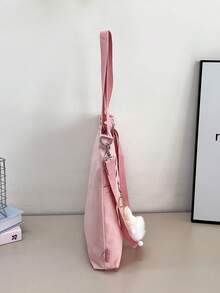 中小學生帆布托特包，卡通印花補習包，單肩斜背帆布包，多功能大容量書包 - 粉色 - 查看 5