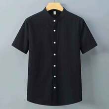 Men's Henley Collar Shirt - Classic And Timeless - preto profundo - Ver 2