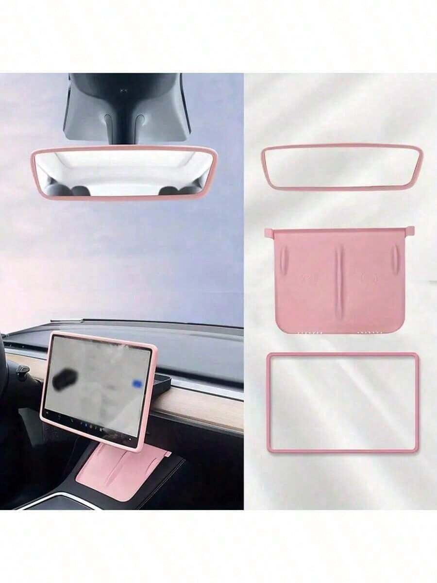 Funda protectora de silicona para marco de pantalla de control central, almohadilla de silicona para carga inalámbrica, funda protectora para marco de espejo retrovisor, accesorios de decoración y modificación de molduras interiores