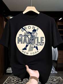 Camiseta Hombre Estampada Béisbol, Set 2 Piezas Manga Corta Cuello Redondo Vintage, ideal para regalo Pascua, uso diario y actividades al aire libre - Negro - Ver 1