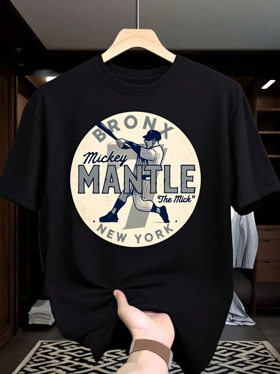 Camiseta Hombre Estampada Béisbol, Set 2 Piezas Manga Corta Cuello Redondo Vintage, ideal para regalo Pascua, uso diario y actividades al aire libre - Negro - Ver 1