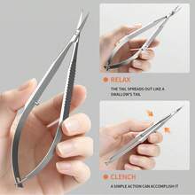 1pc Stainless Steel Cuticle Eyebrow Scissors Extra Fine Curved Professional Precise Pointed Tip Grooming Kit For Eyebrow, Eyelash - Silver - View 2