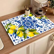 1pc Lemon Pattern Absorbent Drying Mat, Kitchen Decor Coffee Machine Mat, Hand-Drip Coffee Pot Draining Mat, Kitchen Floor Mat, Table Mat, Kitchen Countertop Dish Drying Mat, Breakfast Mat, Heat-Resistant Draining Mat With Non-Slip Backing, Diatomaceous Earth Draining Mat, Stain-Hiding, Super Absorbent Kitchen Draining Mat, Easy-To-Clean Dish Rack Mat, Perfect For Kitchen, Dining Table, Coffee Shop, Bar, Holiday, Party, Home Decor, Holiday Gift - Multicolor - View 2