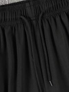 1pc Men's American Vintage Style Side Vertical Stripe Split Hem Wide Leg Loose Fit Straight Leg Sweatpants - Black - View 5
