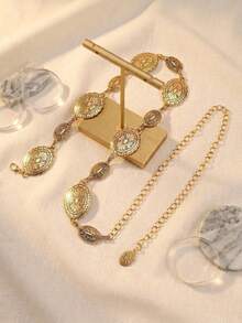 1件中東風金屬雕花腰鍊，女款復古百搭洋裝飾品 - 金色 - 查看 3