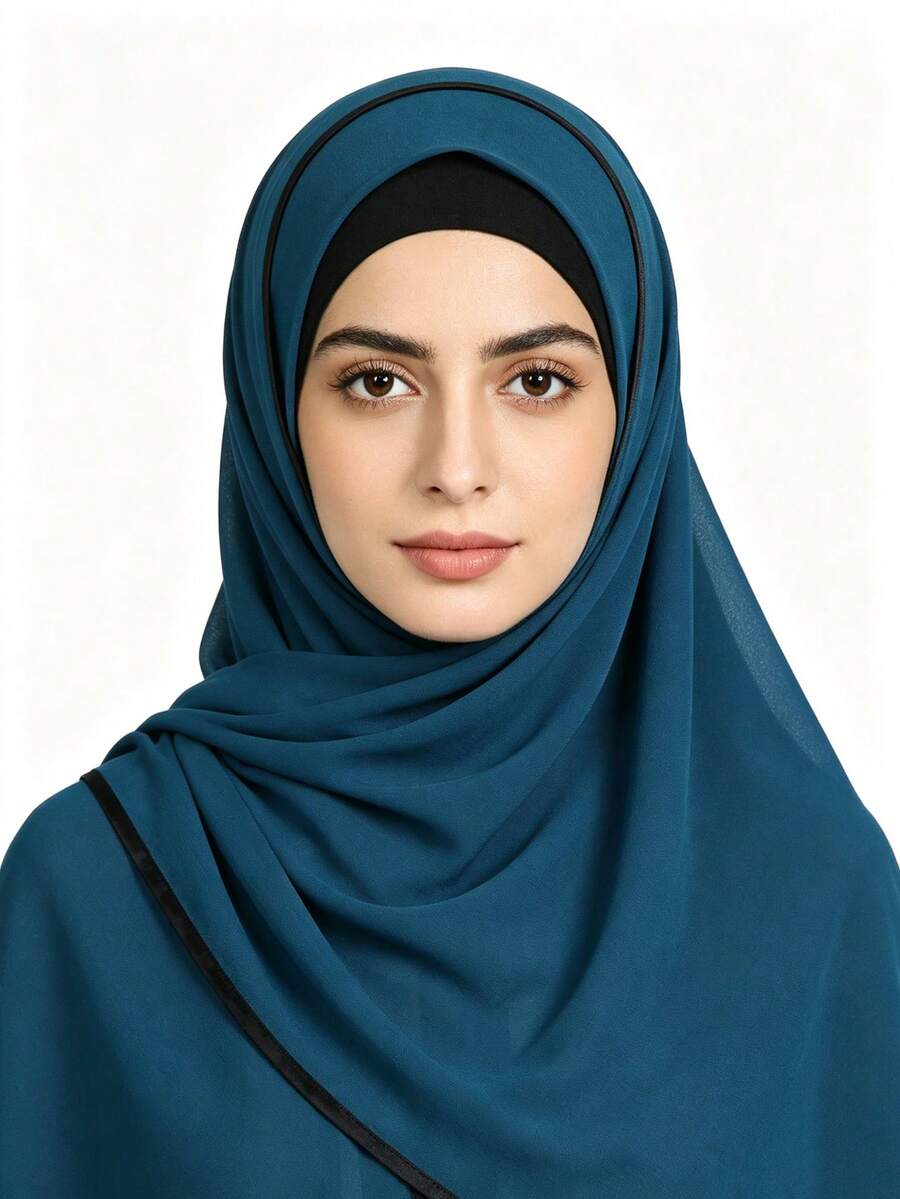 1pc Spring/Summer Casual Versatile Modest Minimalist Solid Color Soft Breathable Chiffon Hijab Scarf - Harbin Qinghai Black Edge - View 1