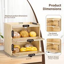 Bread Bin Wooden Bread Storage Box For Kitchen, Countertop Double Decker Bread Box Keep Bread Storage Fresh With Clear Acrylic Windows (Wood) - A - View 1