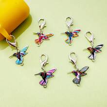 6Pcs/Set Charming Enamel Lobster Clasp Hummingbird Charms Pendant Hummingbird Keychain Bird Zipper Pull Extender Charm For Handbags,Backpacks,Purse - Multicolor - View 5