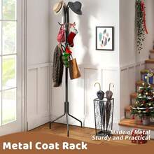 Freestanding Coat Rack, Hat Rack, Jacket Organizer, Metal, 18.3" L X 18.3" W X 71.5" H, White - Black - View 2