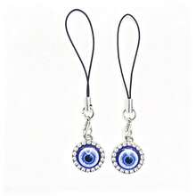 2 piezas Colgante de teléfono con dije de ojo malvado plateado, cordón para teléfono - Plateado - Ver 1