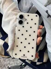 Funda de teléfono de moda minimalista y linda con lunares blancos y negros, compatible con iPhone 11 a 17 Series, 17Pro Max, 17Pro, 17, 16ProMax, 16Pro, 16Plus, 15ProMax, 15Pro, 15, - Blanco - Ver 1