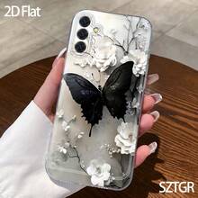 Funda para teléfono - Transsion Redmi    HONOR 2D, diseño de mariposa negra y flor blanca, estilo minimalista y estético elegante, para  Galaxy S22 23 S24 S25 A13 A14 A15 A16 A36 A52 A17 A33 A34 A53 A54. Regalo de vacaciones, regalo perfecto, regalo para amantes, regalo de cumpleaños, regalo para ella. - transparente - Ver 1