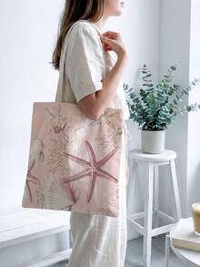 1pc Ocean Print Shoulder Tote Bag, Soft Foldable Large Capacity, Suitable For Carrying Books, Groceries And Daily Use, For Students And Women, Cute And Practical, Perfect For Daily Commute Or Gift - Multicolor - View 15