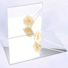 Flexible Self Adhesive Acrylic Mirror Wall Stickers 5Pcs Square Cuttable Non Glass Reflective Thickened Removable No Residue Easy Install Renter Friendly Personalized DIY Home Decor Wedding Table Bedroom Kitchen Dorm Graduation Housewarming - Silver - View 8