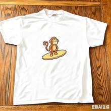 2026 Summer New Arrival [100% Cotton][Graphic Tee] Surfing Graphic T-Shirt – Tee, Cute Cartoon Monkey Shirt, Unisex Casual Streetwear Top,T-Shirt - 黑色 2 - 查看 2