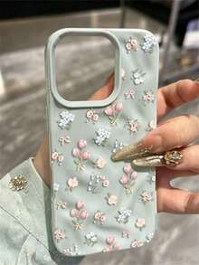 可愛小花紋理摺疊設計手機殼，適用於 iPhone 17、16、15、14、13、12 Pro Max 系列 - 藍色 - 查看 3