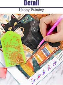 5D DIY Diamond Painting, Cozy Black Cat And Coffee Cup Among Books And Potted Plants Diamond Art Kit, Warm And Cute Indoor Home Decor Painting, Relaxing Diamond Art, Suitable For Adults, DIY Handmade Wall Art, Enjoy The Fun Of Hands-On Crafting - No Frame - View 3