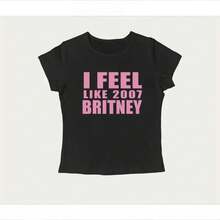 Top corto vintage estilo Y2K de los 2000 con estampado de letras, camiseta casual de manga corta, estilo sexy y atrevido, ropa ajustada de verano para mujer. - Negro - Ver 8