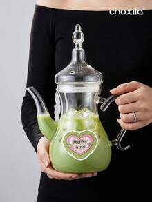 choxila 1 buah Teko Kaca Matcha, Gaya Arab, Teko Kaca Tahan Panas (Kapasitas 500ml/750ml), Dilengkapi 50 Stiker dan Cangkir Teh Motif Tulip 70ml, Cocok untuk Matcha Dingin, Teh Hijau, Seduh di Rumah dan Penggunaan Sehari-hari - MultiWarna - View 3