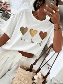 [Casual Tee]Women's Plus Size SummerCasualT-Shirt-"Love"Letter Print, Relaxed Crew Neck, Short Sleeve-Women'sTee,Plus SizeSummerApparel White - White - View 8