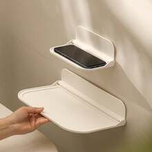Estantería de almacenamiento plegable sin taladro, estantería de almacenamiento plegable montada en la pared, estantería para el baño, estantería para la cama, estantería para el teléfono, estantería de almacenamiento sin taladro para el dormitorio, estantería para el decodificador, baño - Blanco - Ver 5